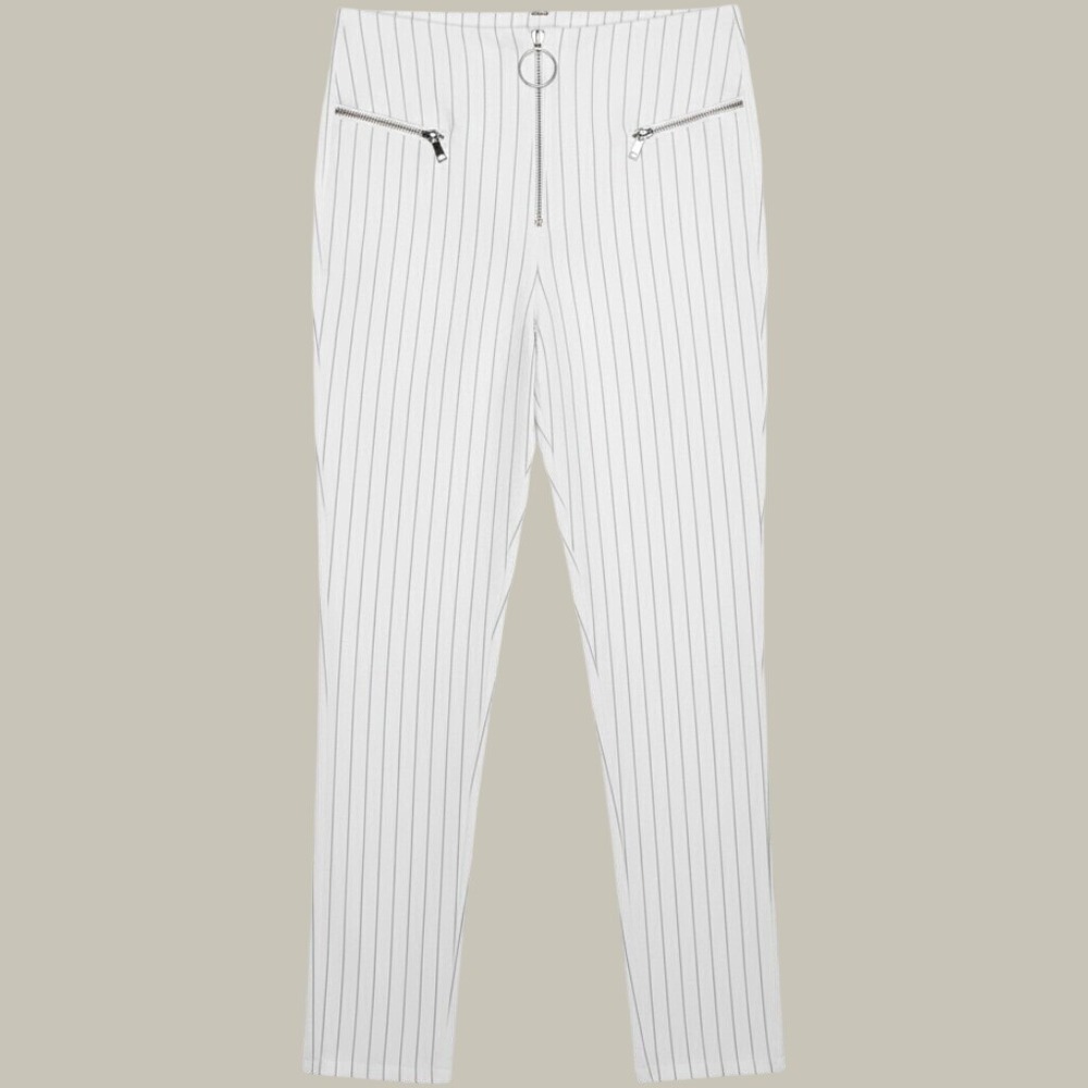 Tiger Mist Norah Pinstripe Pants White High Waisted Zip Front Size S TM4863